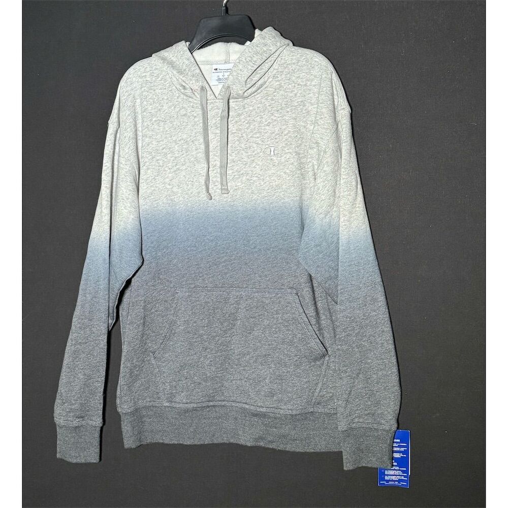 Champion Unisex Dip Dye Fleece Hoodie Gray/Blue Long Sleeve Pullover Size L